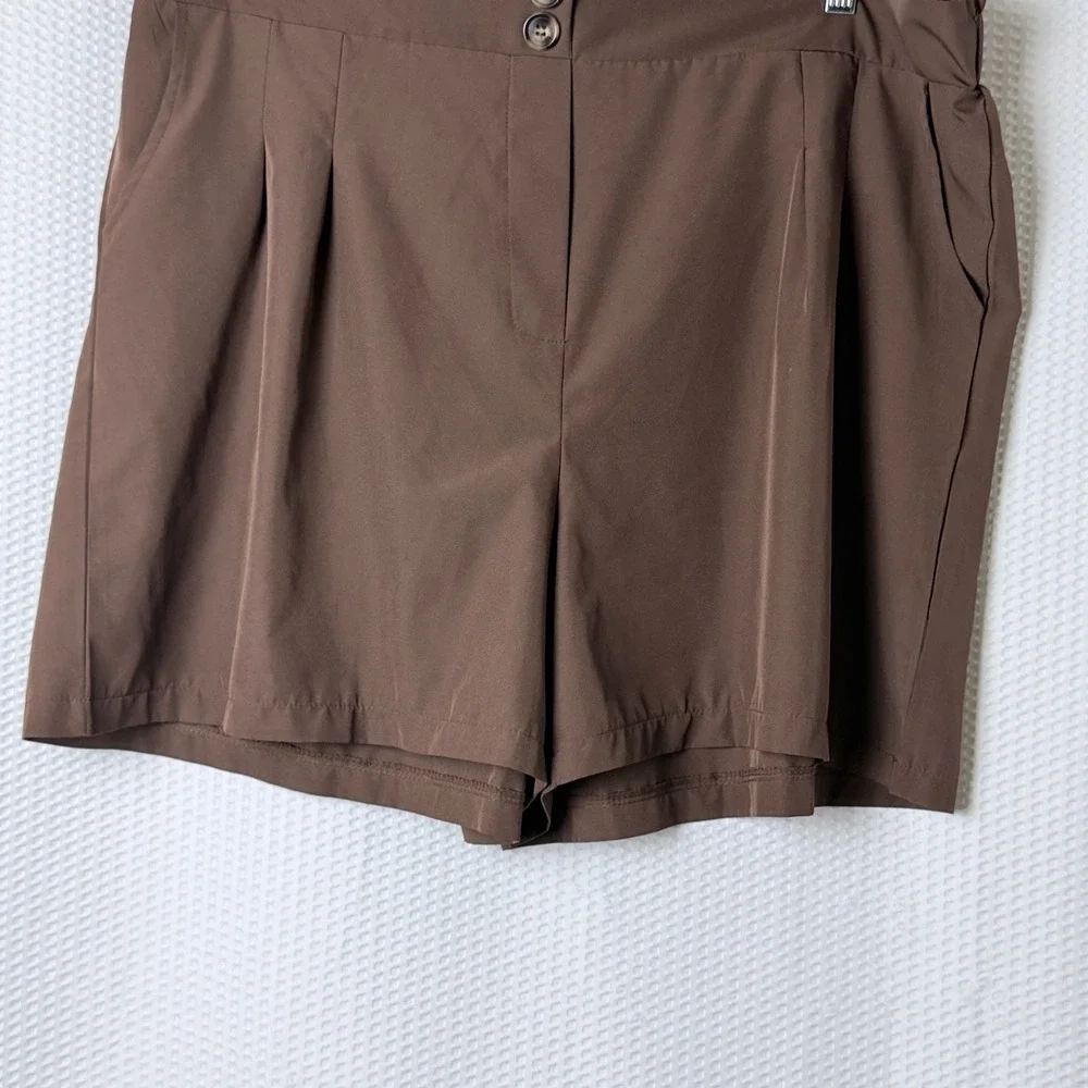 Unbranded Pleated Shorts Women's 3XL Dark Brown Academia‎ Elastic Back High Rise